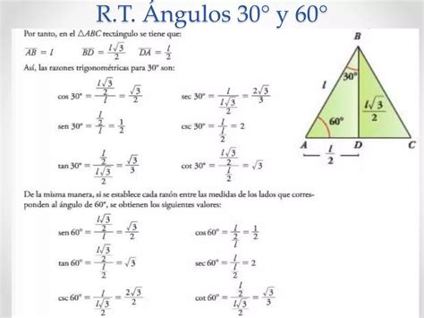 R Trigonométricas Para ángulos De 30 60 Y 45 Grados Y F T De ángulos