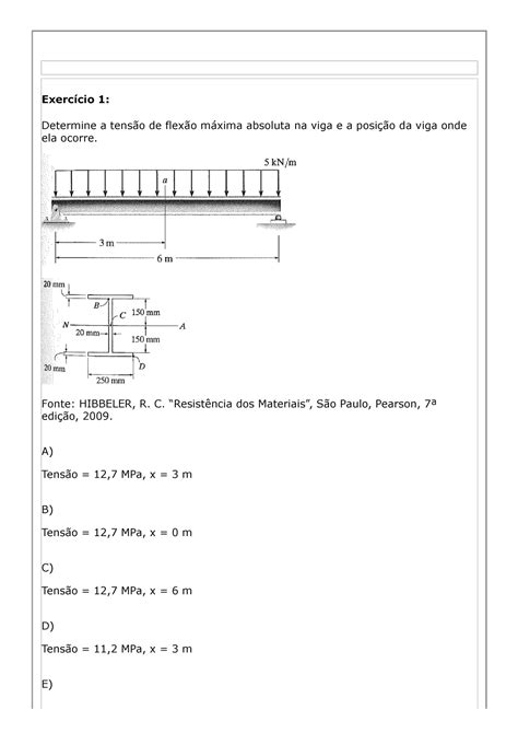 Dp 1 Complemento De Resistencia Dos Materiais Exercício 1