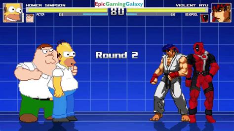 Homer Simpson And Peter Griffin Vs Ryu And Deadpool In A Mugen Match