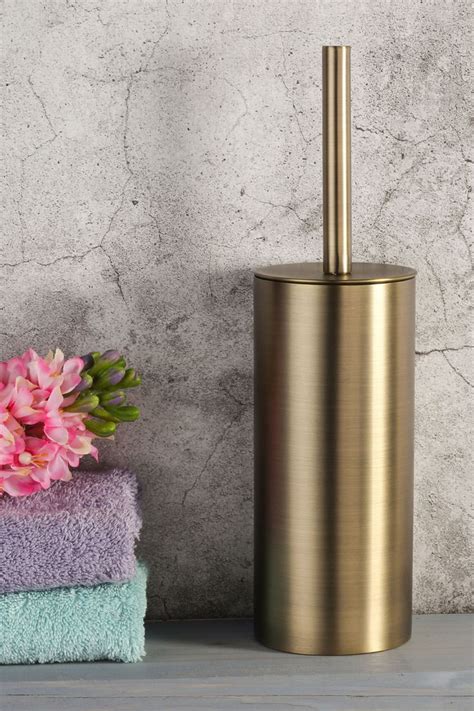 Brushed Brass Effect Toilet Brush Toilet Brush Toilet Roll Holder