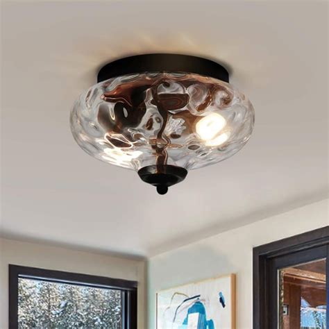 Retro Rustic Water Ripple Glass Ceiling Light Small Black Hammered Glass Ceiling Light Ping