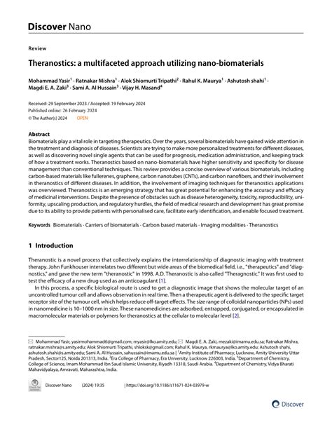 Pdf Theranostics A Multifaceted Approach Utilizing Nano Biomaterials