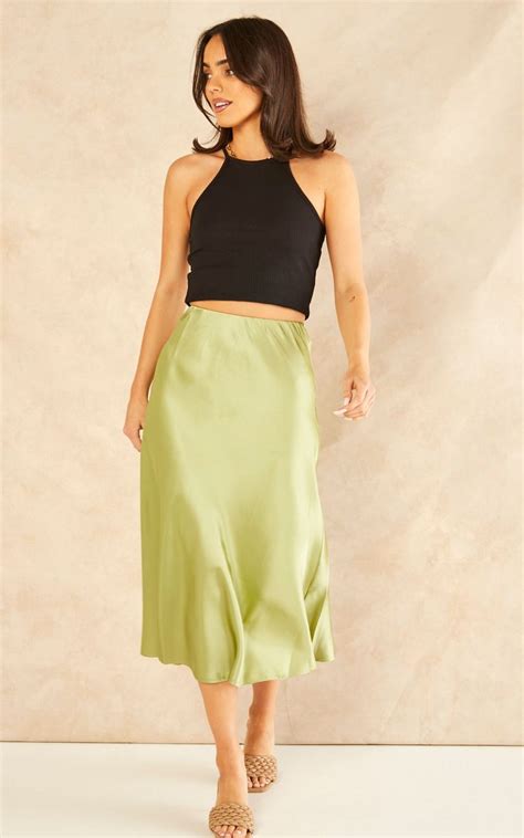 Sage Green Satin Midi Skirt Gini London SilkFred In 2024 Mermaid