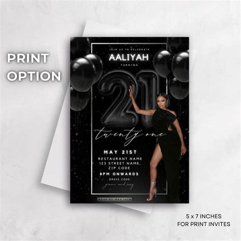 Custom 21st Birthday Baddie Invitation Sexy Black Canva Etsy