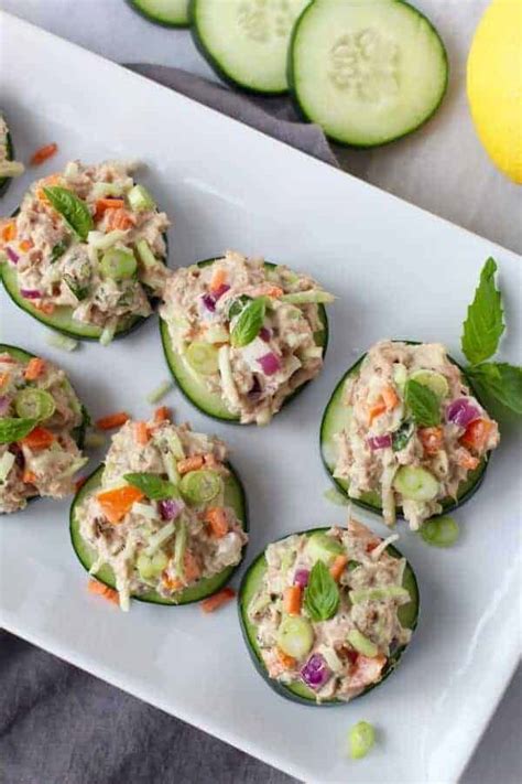 Cashew Tuna Salad Cucumber Bites - The Real Food Dietitians