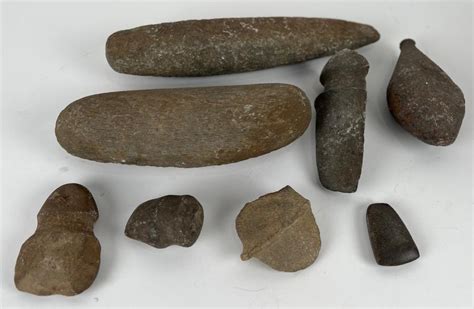 Lot EIGHT NATIVE AMERICAN STONE ARTIFACTS Lengths From 2 5 To 14