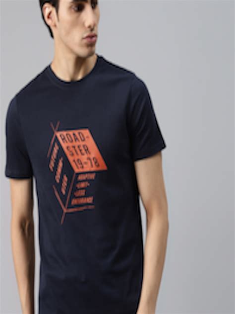 Buy Roadster Men Navy Blue Typography Printed Pure Cotton T Shirt