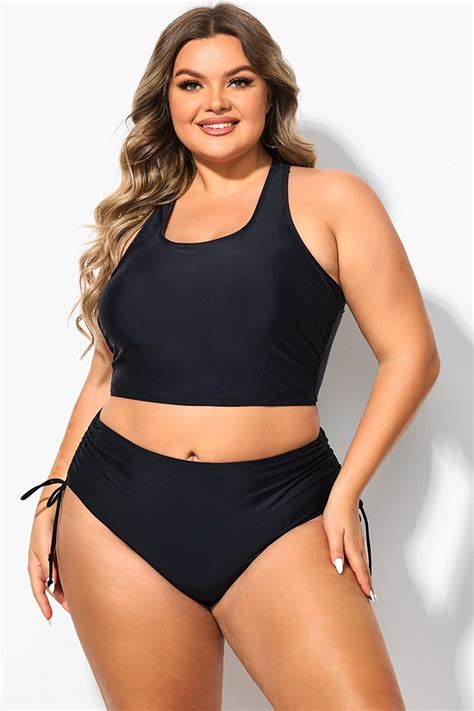 Black Scoop Neck Racerback Shirred Bikini Top Meet Curve Meet Curve Uk