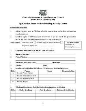 Fillable Online Application Form For The Study Centre NEW Jmi Ac In