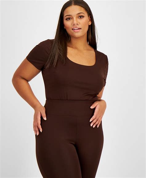 Bar Iii Trendy Plus Size Sculpting Short Sleeve Bodysuit Created For