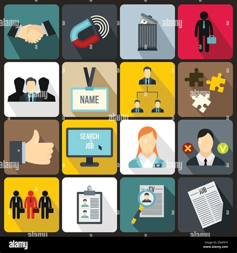 Human Resource Management Icons Set In Flat Style For Any Design Stock