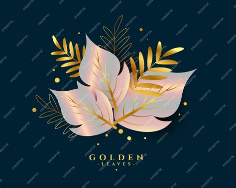 Free Vector Elegant Golden Leaves With Holographic Effect Graphic Design