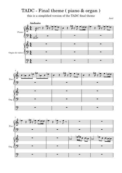 Tadc Final Theme Sheet Music For Piano Organ Solo