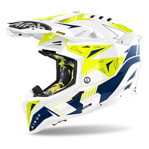 Kask cross AIROH AVIATOR 3 SPIN YELLOW BLUE GLOSS biały żółty fluo