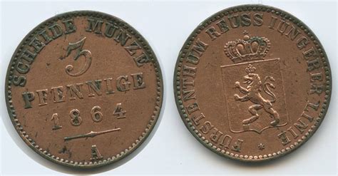 Reuss Schleiz Jüngere Linie 3 Pfennig 1864 A Berlin G6806 Heinrich