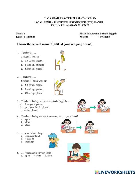 Pts Bahasa Inggris Kelas 2 Worksheet Live Worksheets