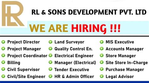 Rl And Sons Development Pvt Ltd Urgent Hiring 2024 Civil Supervisor