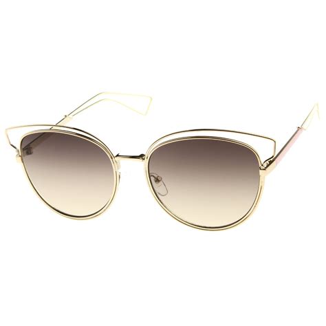 Womens Metal Wire Frame Flat Lens Sunglasses Zerouv