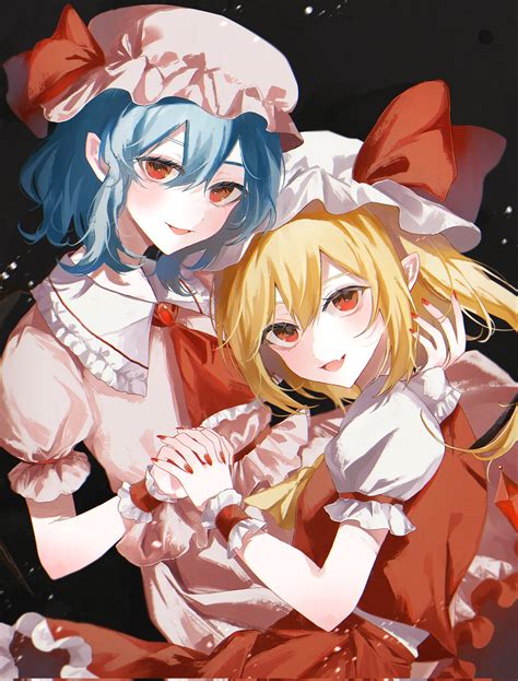 Safebooru Girls Black Background Blonde Hair Blue Hair Flandre