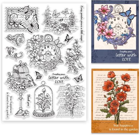 8 3 By 11 7 Inch Mystic Garden Clear Stamps For Card Making Vintage Flowers And Birds