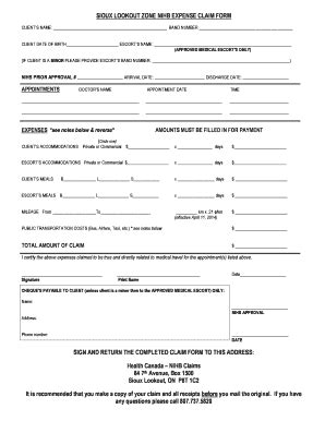 SIOUX LOOKOUT ZONE NIHB EXPENSE CLAIM FORM 2020 2024 Fill And Sign