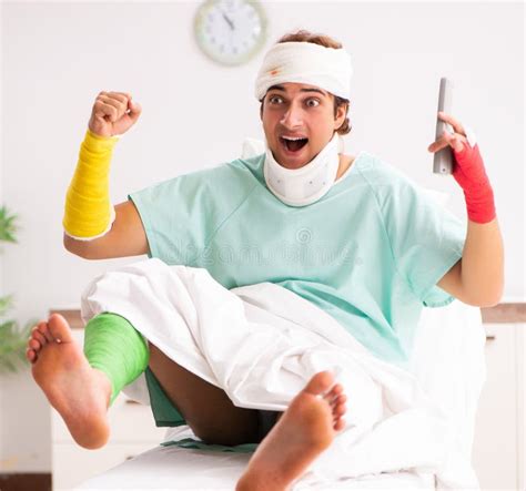 Young Injured Man Staying in the Hospital Stock Photo - Image of medical, recovery: 259553504