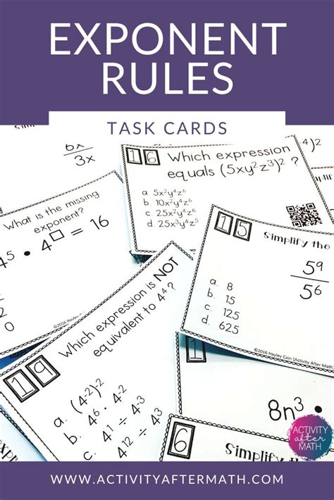 Exponent Rules Task Cards With QR Codes Exponent Rules Exponents