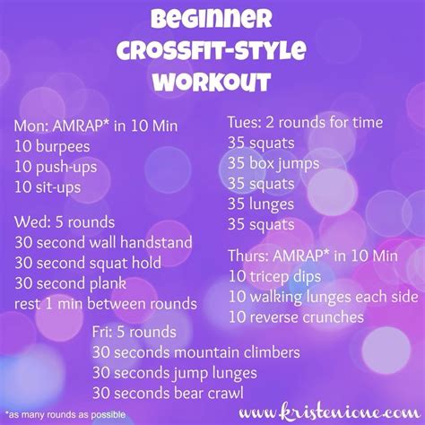 The Beginner Crossfit Style Workout For Women Is Shown In Purple And White