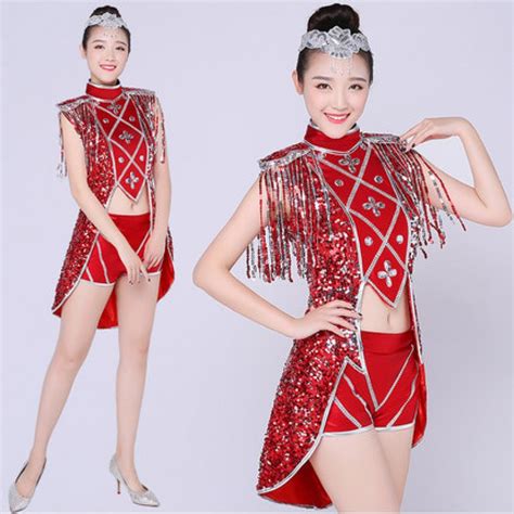 Red Paillette Jazz Dance Stage Costumes For Singers Hip Hop Dance