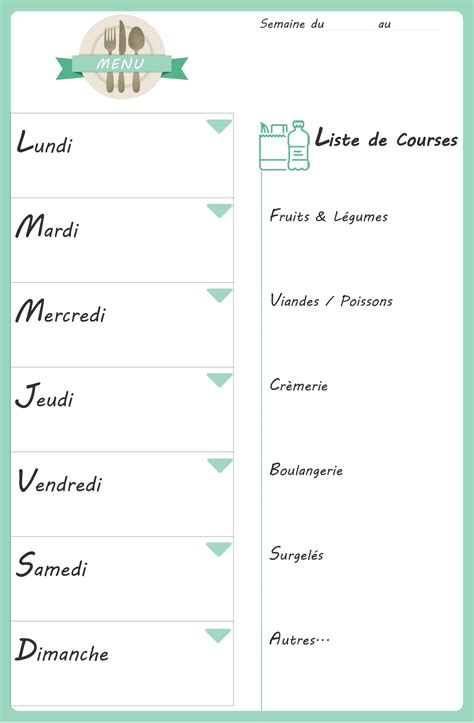 Menus Hebdomadaires Imprimer Mod Les De Planning Pdf