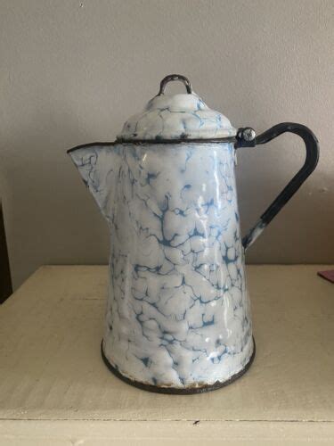 Vintage Blue And White Swirl Enamelware Granite Coffee Pot EBay