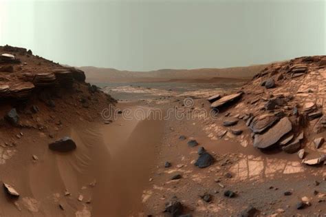 Red Planet Landscape With Water In Soil Mars Colonization Generative