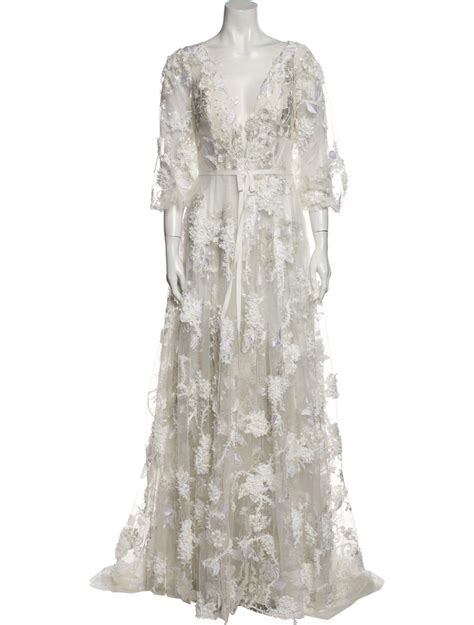 Marchesa Notte Lace Pattern Long Dress Clothing WMH24911 The