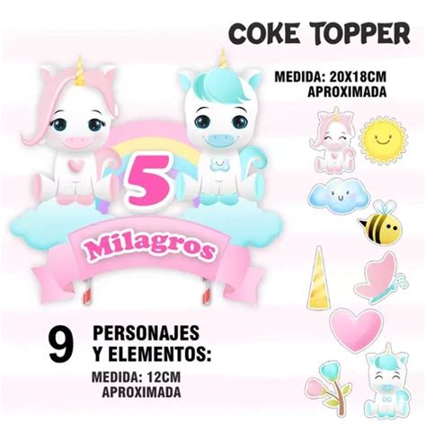 Kit Imprimible Cake Topper Adorno Torta Unicornio M5 En Venta En Tigre