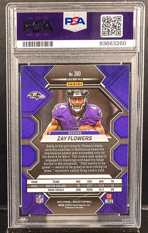 93663260 Zay Flowers 2023 Panini Mosaic 380 Green Prizm RC Rookie PSA 9