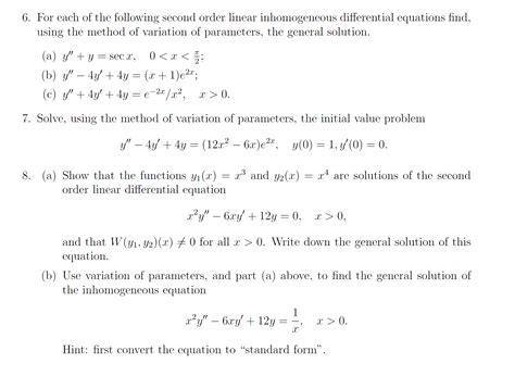 Solved 6 For Each Of The Following Second Order Linear Chegg