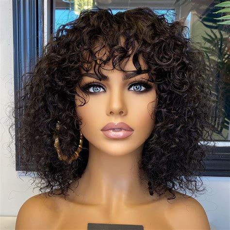 Short Water Wave Bang Bob Wig 100 Human Hair Seamiss Short Curly