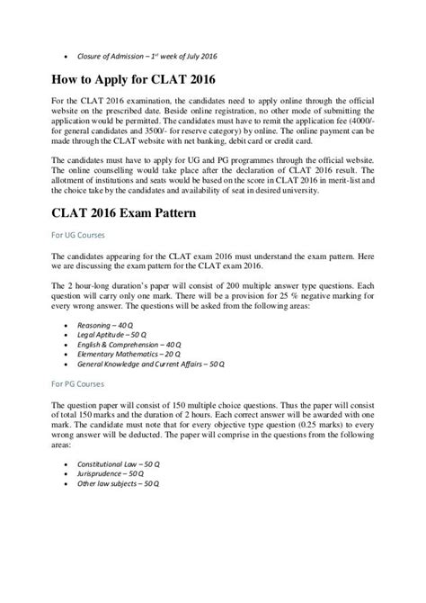 CLAT 2016 Exam Pattern