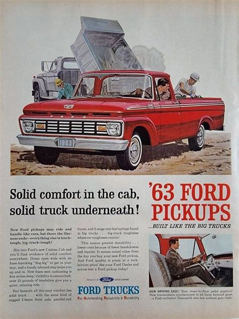 1963 Ford Pickup Trucks Vintage Advertisement Classic Car Ad Vintage Truck Ad Automotive Wall