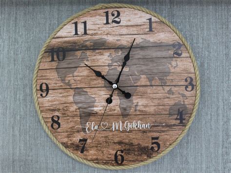 Custom Wood Wall Clock World Map Wall Clock Silent Modern Clock With Your Message