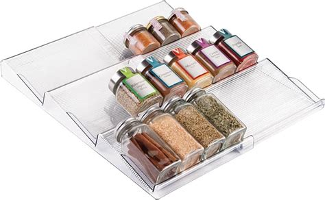 Mdesign Expandable Plastic Deluxe Spice Rack Drawer Organizer For Kitchen Cabinet Drawers 3