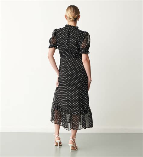 Camile Midi Black Spot Dress Finery London