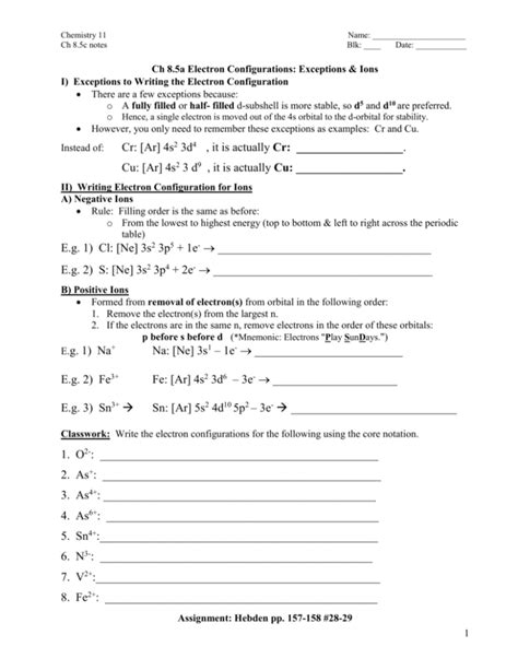 Electron Configuration Ions/Exceptions