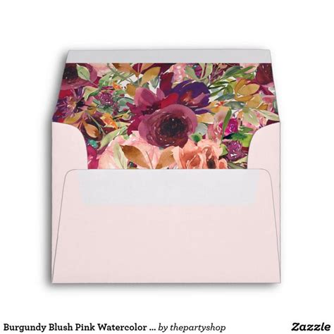 Burgundy Blush Pink Watercolor Floral Envelope Zazzlemade Floral Birthday Party Invitations