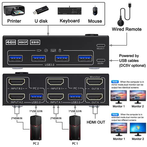 Getuscart Usb Dual Monitor Kvm Switch Hdmi K Hz K Hz