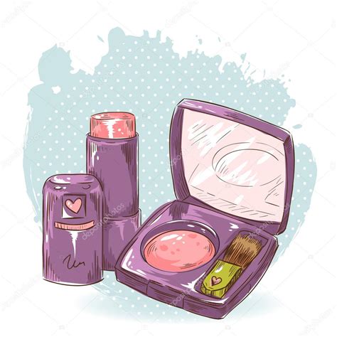 Skincare Make Up Blusher Eye Shadow And Lipstick Isolated Card Stock