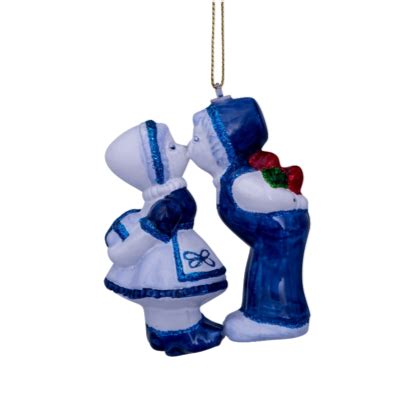 MerryXmasShop Vondels Kerstbal Delfts Blauw Kussend Paar