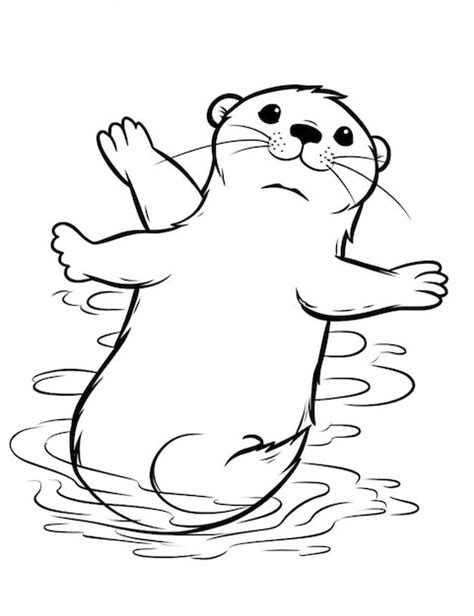 Un Dibujo En Blanco Y Negro De Una Nutria Marina Flotando En El Agua