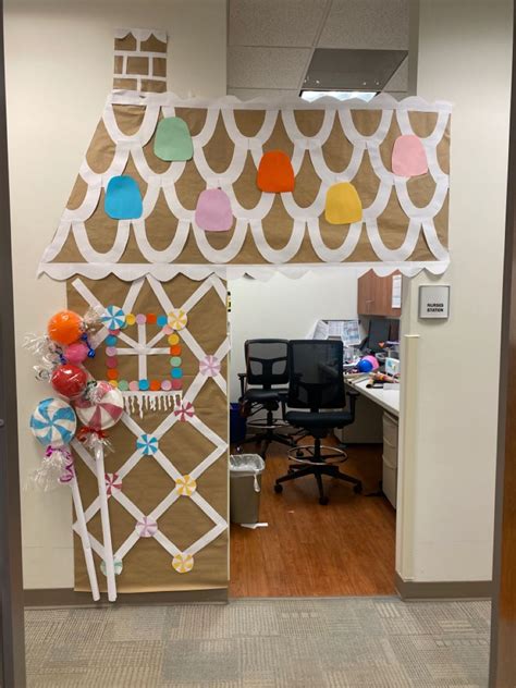 An Office Decorated With Paper And Balloons