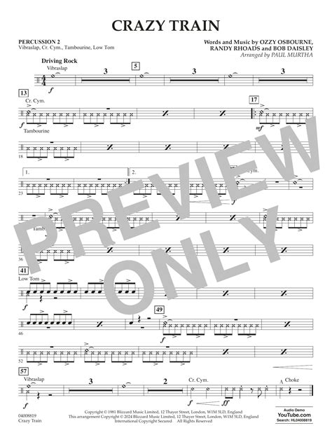 Crazy Train Arr Paul Murtha Percussion 2 By Ozzy Osbourne Sheet Music For Concert Band At